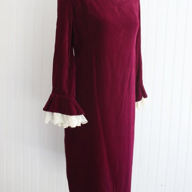 1960's - Berry Red - Velvet Sheath - Party Dress - Lined - by  Elinor Gay  - Estimated size 12 