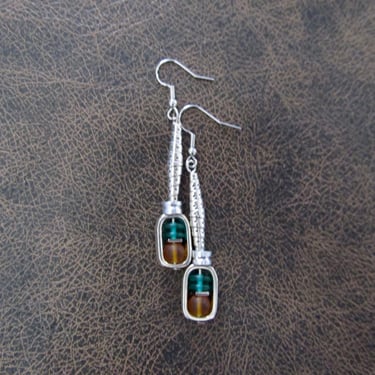 Silver and glass dangle earrings, artisan ethnic earrings, simple chic 