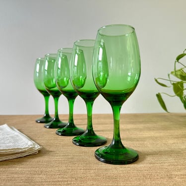 Vintage Libbey Emerald Green Wine Glasses - Set of 5 