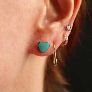 Turquoise Heart Earrings / Vintage Post Earrings  / Sterling Silver 