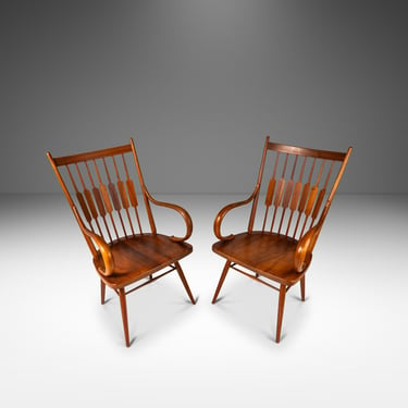 Set of Two (2) Mid-Century Modern Windsor "Centennial" Chairs in Solid Walnut by Kipp Stewart for Drexel, USA, c. 1960's 