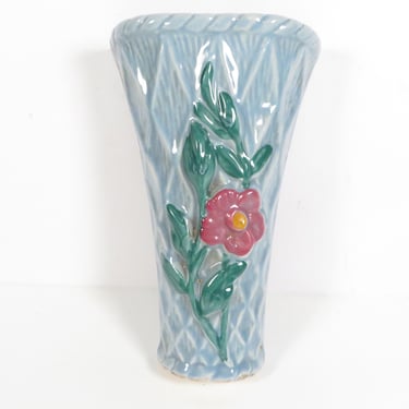 Vintage Morton Pottery Flower Blue Ceramic Wall Vase - Wall Pocket Vase 