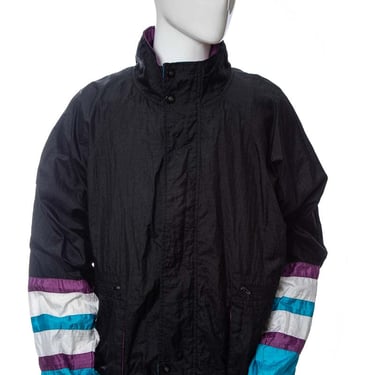1980's Christian Dior Black and Color Block Zip Up Wind Breaker Jacket Size XL