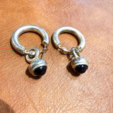 1960s Onyx Sterling Silver Earrings Mexico 