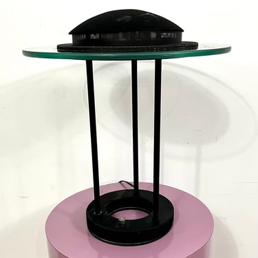 Vintage 80s Black and Glass Post Modern Table Lamp 