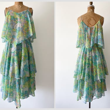 Vintage 1960’s Vicky Vaughn floral print sheer organdy dress | tiered handkerchief dress, Easter dress, S 