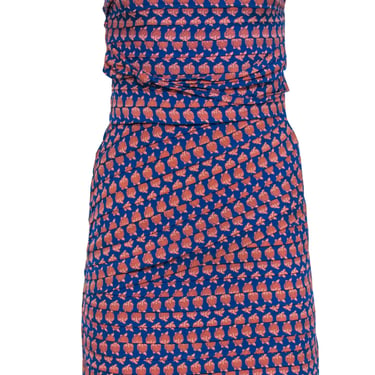 Tory Burch - Blue & Orange Strapless Dress w/ Ruffle Sz 6