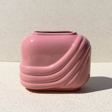 Vintage Pink Art Deco Revival Vase, Blush Draped 1980s, Pink Ceramic Vase, Vintage Home Decor 