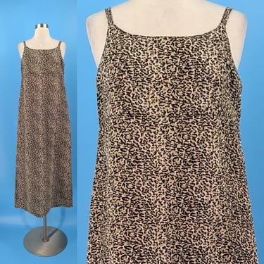 90s Match Leopard Print Linen Spaghetti Strap Shift Maxi Dress - Nineties Size 6 