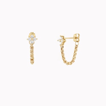 Quad Box Chain Prong Diamond Huggie Earrings