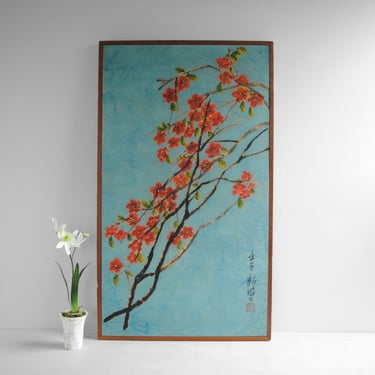 Vintage Japanese Cherry Blossom Painting on Fabric 