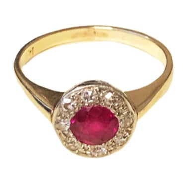 14K Yellow Gold, Ruby and Diamond Pendant Ring Size 7 