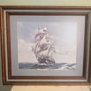 Vintage 1972 Framed & Matted Lithograph of Whaler Charles W. Morgan Mystic, CT Kipp Soldwedel 28.5" x 24.5" 