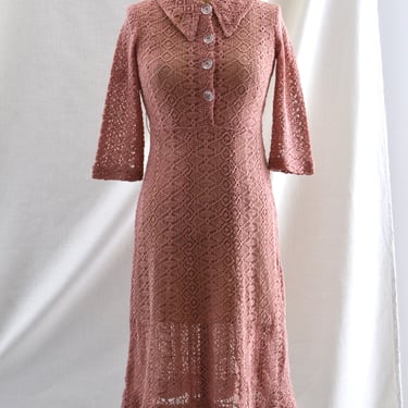 Vintage 1930's Dusty Rose Lace Dress