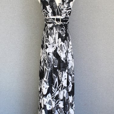 White House / Black Market - Black and White Floral - Halter - Cocktail Gown - Party Dress - Marked size 8 