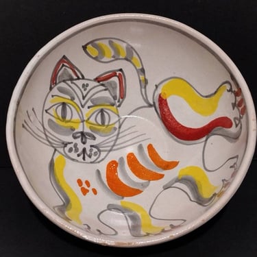 Vintage 1965 Desimone Italy Ceramic Hand Painted Cat Dinner Bowl 7