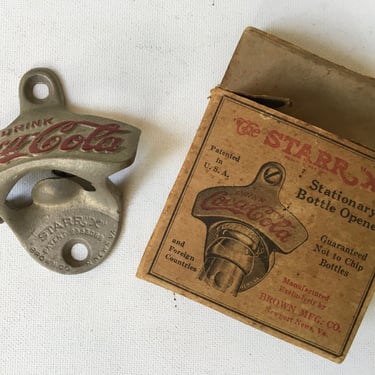 Vintage Coca Cola Stationary Bottle Opener, Starr X, Brown Co, Newport News, Coke, Unused, Man Cave, Bar, With Original Box And Screws, 