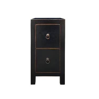 Oriental Black 2 Drawers Slim Narrow Chest Cabinet Stand cs7500E 