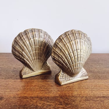 Vintage Brass Scallop Shell Bookends 