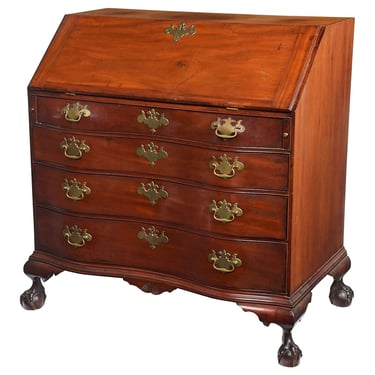 American Boston Chippendale Figured Mahogany Oxbow Fall Front Desk