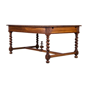 19th Century French Louis XIII Style Walnut Barley Twist Extendable Dining Table 