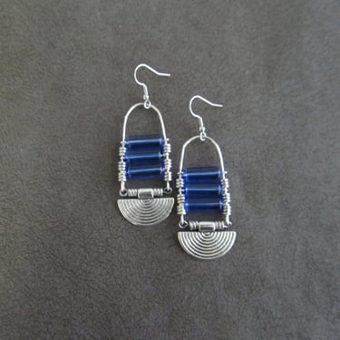 Periwinkle glass and silver ethnic earrings 2 
