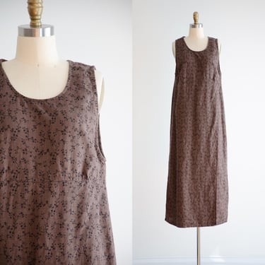 brown linen dress 90s vintage black floral minimalist loose oversized maxi dress 