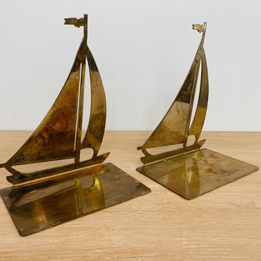 Vintage Brass Sailboat Bookends 