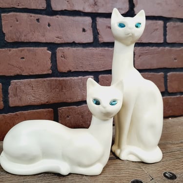 Vintage Mid Century SMB White Siamese Cat Figurines 