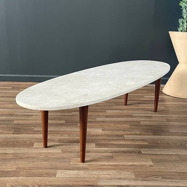 Mid-Century Modern Surfboard Style Walnut & Marble Stone Coffee Table, c.1960’s 