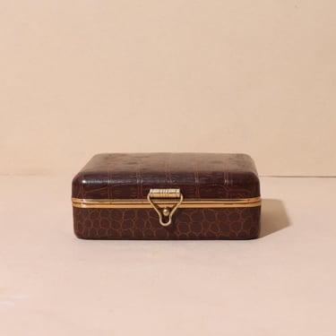 Vintage Accessory Case, Jewelry Travel Case, Tie Clip & Collar Pin Storage Box with Faux Crocodile 