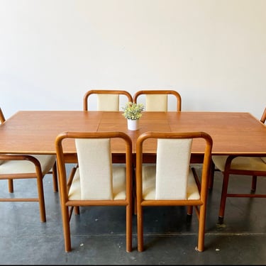 Danish teak and oak dining table and six chairs 