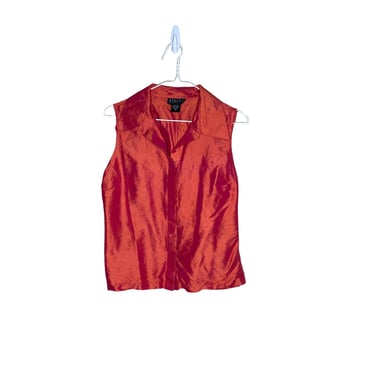 Vintage Finity Burnt Orange Iridescent Silk Sleeveless Button Up Blouse, Size 14 