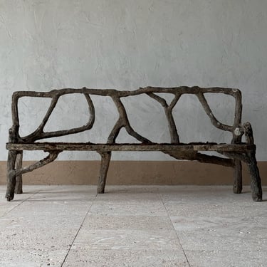 Large Faux Bois Concrete Garden Bench Circa 1920s