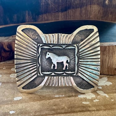 EMERSON KINSEL SILVER Horse Belt Buckle | K hallmark | Navajo Made | Native American, Southwestern Accessories | 64g 