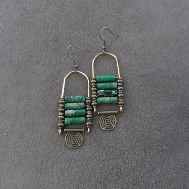Imperial jasper earrings, green tribal chandelier earrings, unique ethnic earrings 2 