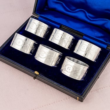 Antique Silverplate Napkin Rings in Presentation Box - Set of 6