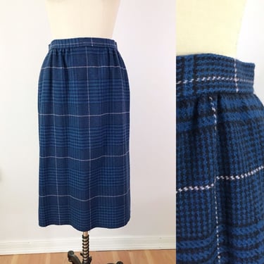 SIZE M Pendleton Blue Wool Pencil Midi Skirt Plaid Warm Medium Pocket Lined Knee Length 