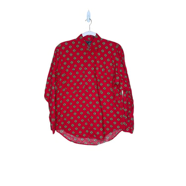 Vintage 90's Liz Claiborne Red Southwestern Western Button Up Shirt Blouse, Size Small 