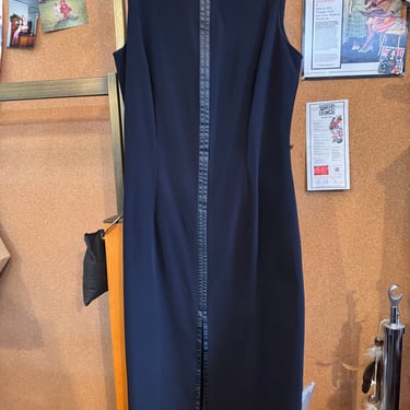 2000s Black Scuba Dress with Leather Trim