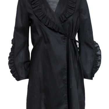 Rebecca Taylor - Black Ruffle Trim Detail Wrap Dress Sz XS