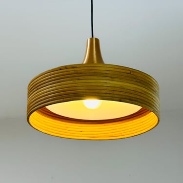 Mid century Bamboo rattan pendant lamp by Gabriella Grespi 1960s 