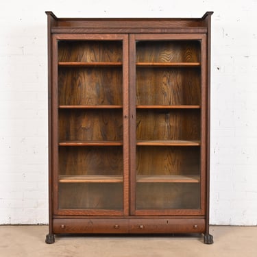Stickley Brothers Style Antique Mission Oak Arts and Crafts Double Bookcase, Circa 1900