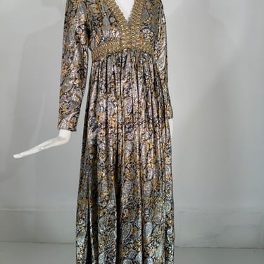 Kasper for Joan Leslie 1968 Documented Paisley Silk &amp; Lurex Gown