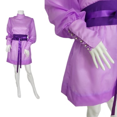1960's Purple Poly Chiffon Short Mini Dress I Sz Med 
