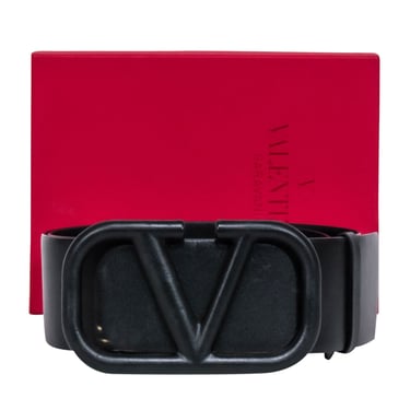 Valentino - Black VLogo Leather Thick Belt Sz S