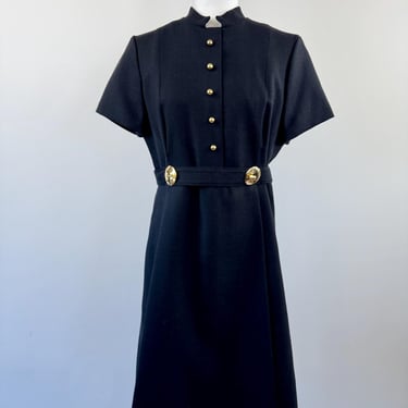 1970s David Warren Black Dress with Gold Hardware 