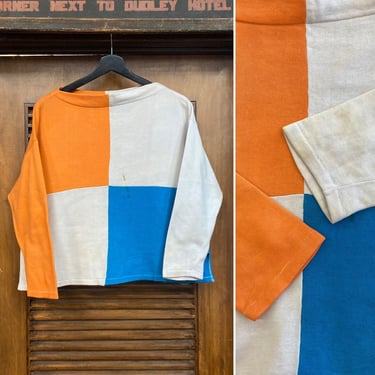 Vintage 1960’s Mod Color Block Boatneck Style Cotton Sweatshirt, Vintage Clothing 