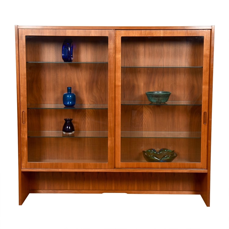 Stackable &#8211; or stand alone &#8211; Danish Walnut Display Bookcase w: Adjustable Glass Shelves