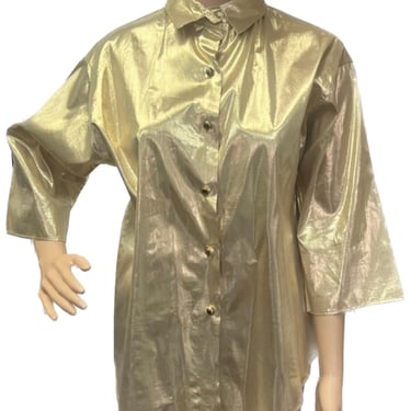 Vintage Gold Metallic Shirt, Vintage Gold Shirt, Metallic Shirt, Vintage Blouse by Rave Reviews, Retro Gold Button Up, Metallic Disco Top 